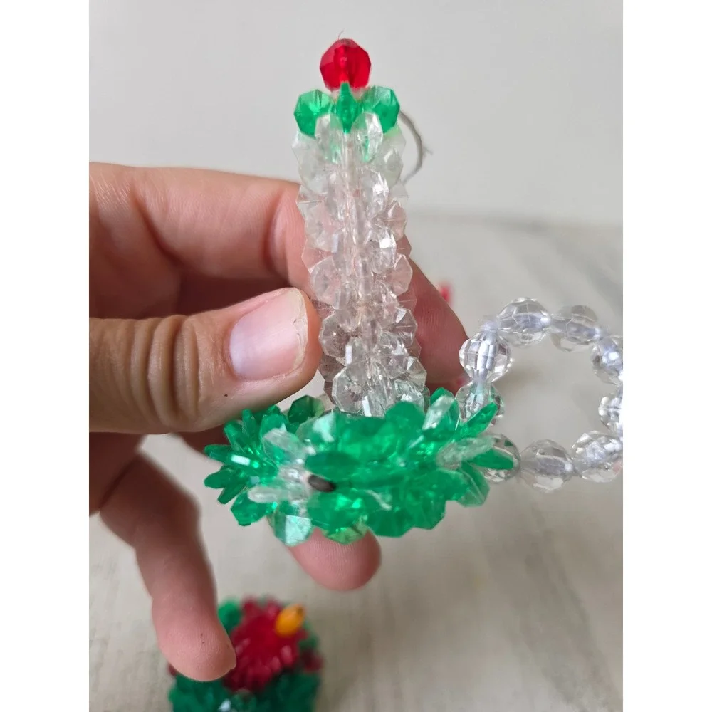 Vintage beaded candle ornament Red Green set Xmas tree